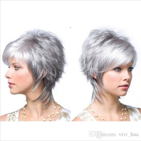 

silver gray short wigs for white black women synthetic high heat fiber peluca corta rubias perruque peruca pruiken peruk