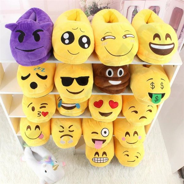 

18styles emoji slippers cartoon sweet warm plush slipper qq expression slippers winter household casual shoes 200pair t1i1027, Blue;gray
