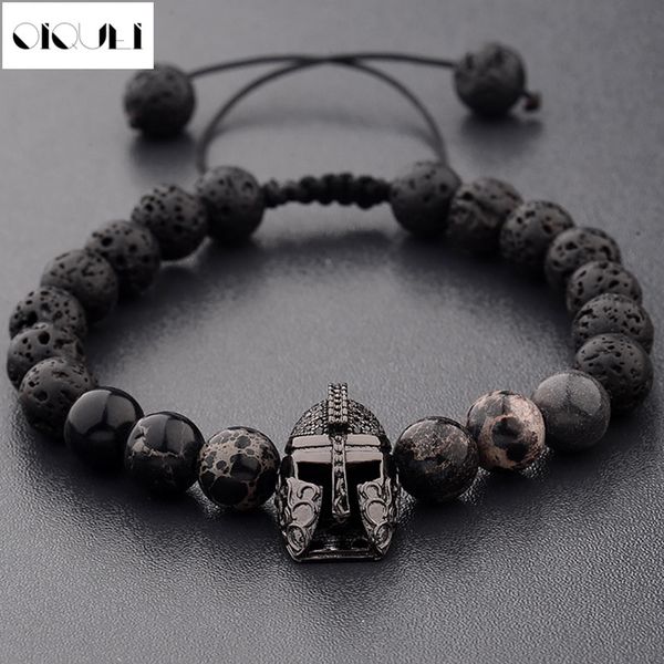 

oiquei 2018 fashion trend imperial stone beads bracelet for women or men metal helmet charm bracelets bangles pulseira hombres, Black