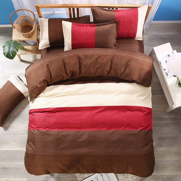 

ahsnme color contrast bedding set simple stripes duvet cover cozy home textile bedlinens coffee beige bedclothes king