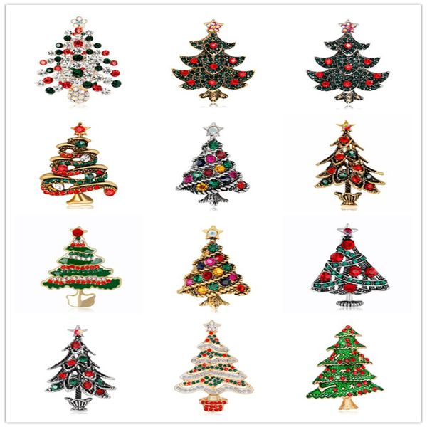 

12 designs mix silver gold alloy christams tree brooches jewelry for women new fashion rhinestone crystal trees pin brooch db, Gray