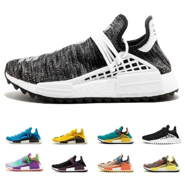 

2018 new human race pharrell williams hu trail black canvas cream core mens women breathable running shoes sports sneaker, White;red
