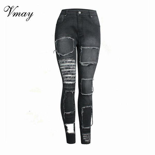 

vmay 2018 new arrival women elastic slim denim pants trousers for female pencil skinny jeans, Blue