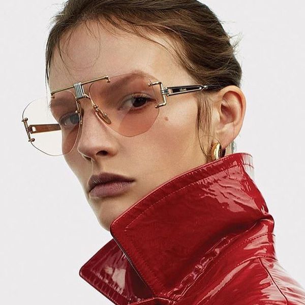 

rimless alloy frame sunglasses for women men 2018 new brand clear leng hollow eyewear female irregular glasses black pink shades, White;black