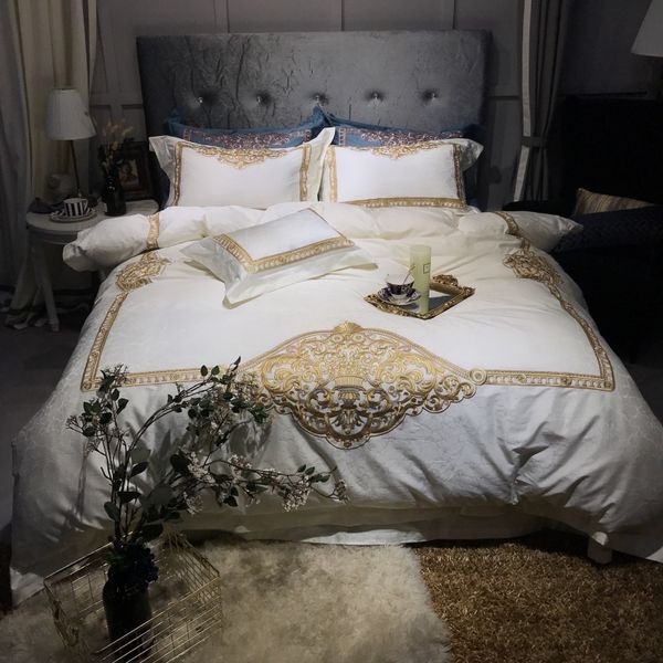 1000tc Egyptian Cotton Golden Embroidery Bedding Set Queen King