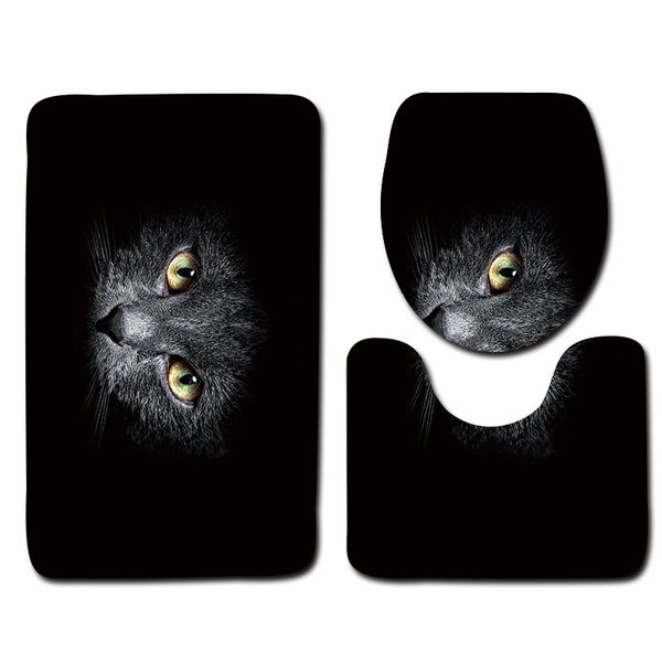 2019 Black Bathroom Mat Set Cat Pattern Anti Slip Bath Mat Soft