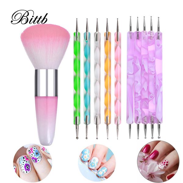 

bittb nail dotting tools 3d uv gel polish design marbleizing painting pen nail art decoration tips nails cleaning dust brushes, Silver