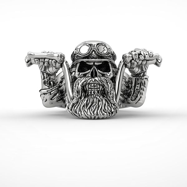

men's stainless steel punk bearded motorcycle biker ring, Silver