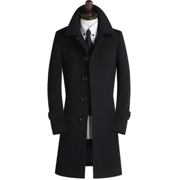 

black grey khaki casual long sleeve wool coat men single-breasted coats mens wool overcoats dress winter trench jacket fashion