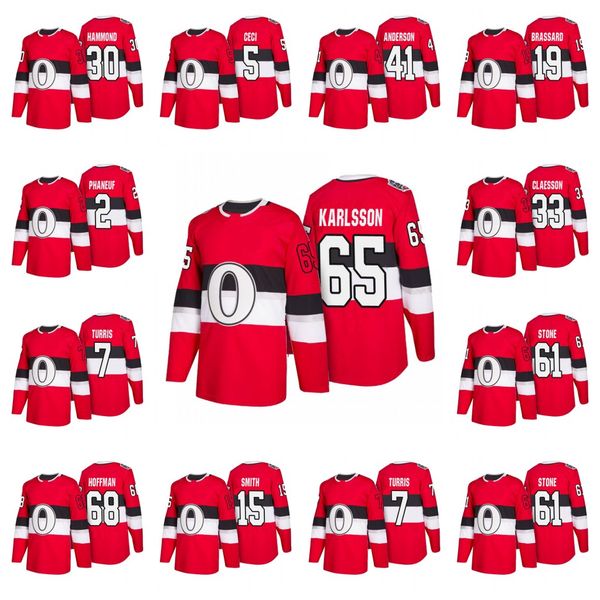 

ottawa senators 30 andrew hammond 65 erik karlsson 2 dion phaneuf 19 derick brassard 15 zack smith 5 cody ceci classic jersey, Black;red