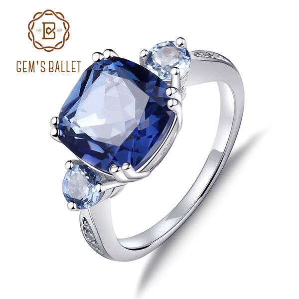 

gem's ballet 5.22ct natural iolite blue mystic quartz sky blue z rings solid 925 sterling silver fine jewelry for women, Golden;silver
