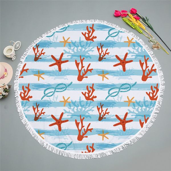 

shell microfiber towel fabric 3d ocean beach towel for yoga mat tassel blanket large round 150cm tapestry home decor