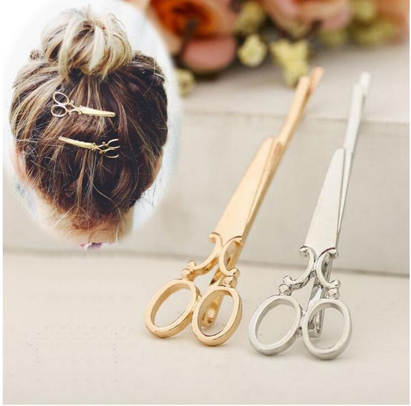 

fashion woman hair accessories metal small scissors hairpin clip folder jewelry hairgrip barrette girls holder, Golden;silver