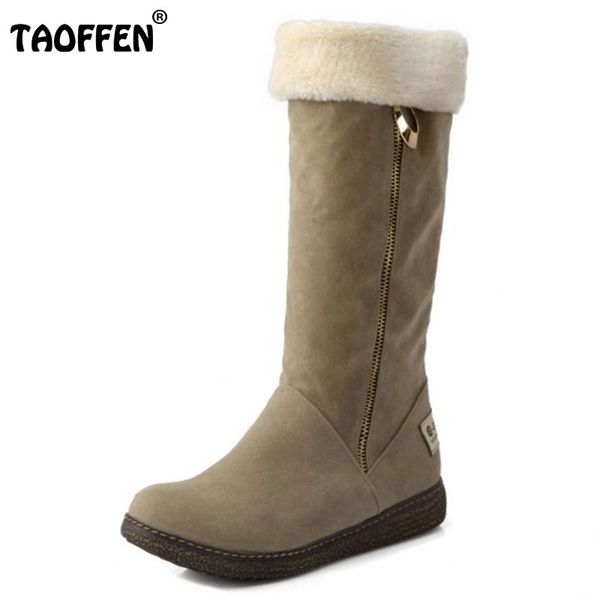

taoffen size 34-41 women half short boots flats snow boots thick fur shoes in cold winter boots mid calf botas women footwear, Black
