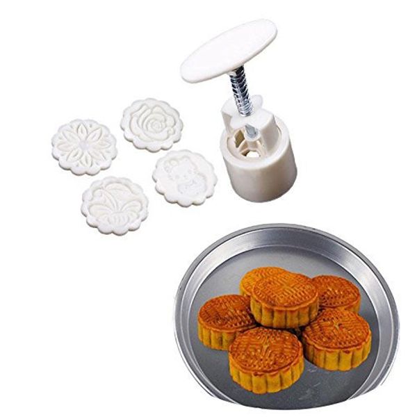 

wholesale- new arrival 3-d moon cake mooncake decoration mold mould 100g flowers round 4 stamps diy tool fondant decorative punch set