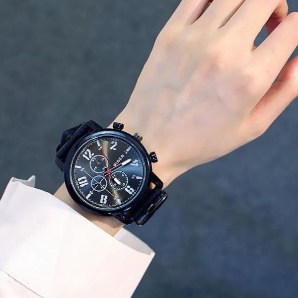 

men's fashion business belt quartz watch sport and leisure watch men's retro large dial simple atmosphere, Slivery;brown