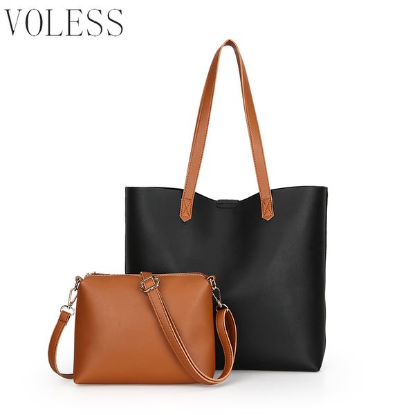 

voless brand fashion 2pc/set large capacity pu leather women hand bags shoulder bag for women scarves crossbody bag