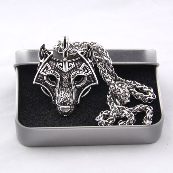 

dropshiping 1pcs norse vikings pendant necklace norse wolf head necklace original animal jewelry wolf head hange with keel chain, Silver