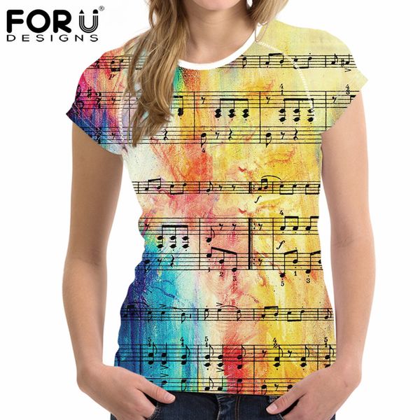 

forudesigns kawaii t shirt summer women 2018 harajuku t-shirts rainbow sheet music print short sleeve plus size tee shirt, White