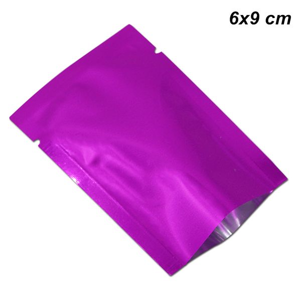 

6x9cm 200 pcs purple open mylar packaging bags tear notch food bags vacuum aluminium foil heat sealing packing pouch coffee storage bags