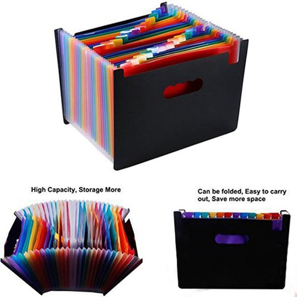 

expanding file folder 24 pockets, black accordion a4 folder office school supplies file holder portable bag storage