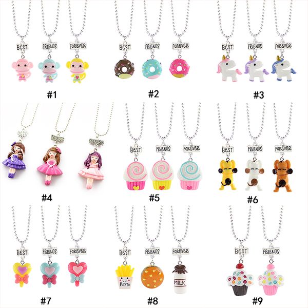 

child cute friends forever necklace monkey donuts princess dog food ice cream resin pendant bead chain for children friendship jewelry, Silver