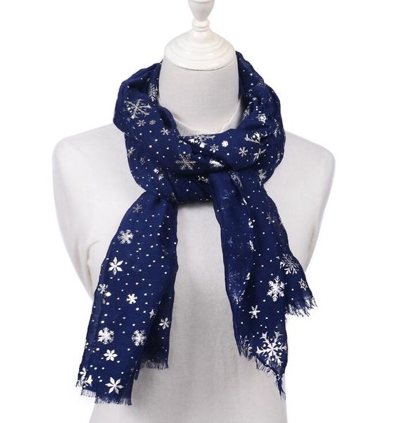NEW Christmas Snow Flake Silver Foil Print Scarf Wrap Chiffon Stole Soft Long UK