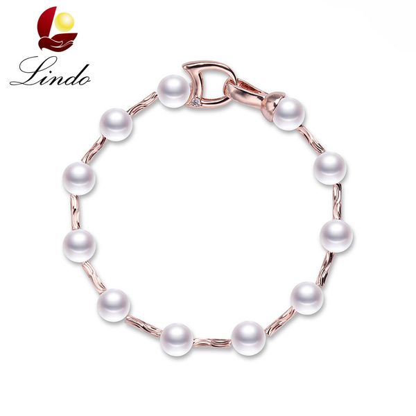 

lindo freshwater 100% natural real pearl bracelet white pearls women charm bracelet pearl jewelry de perle, Golden;silver