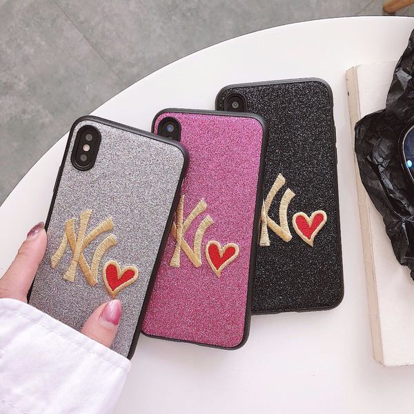 

selling tide card ny embroidery glitter cover case for iphone 6 6s 7 8 plus x luxury shiny glitter red heart blinking protect back cover