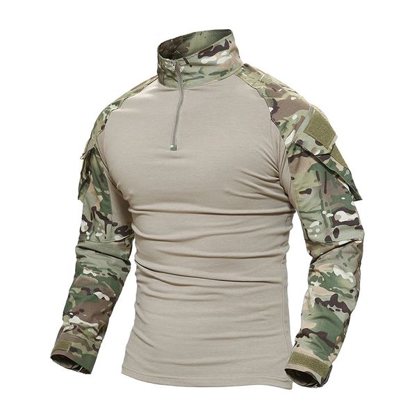 

shooting tactical camouflage shirt with elbow pads men's outdoor hunting training paintball shooting uniforms long-sleeved t-shi, Gray;blue