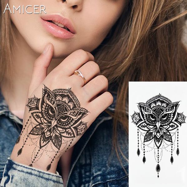 Acheter Sexy Dentelle Hibou Chaude Noir Blanc Grande Fleur Henné Tatouage Temporaire Noir Mehndi Style Imperméable à Leau De Tatouage Autocollant De