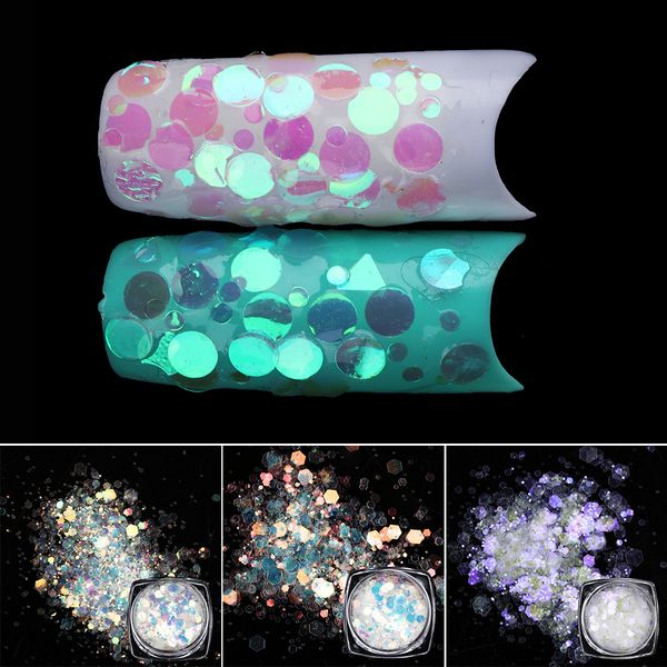 

mixed color fashion 3d hexagon nail sequins mermaid flakes glitter powder for uv gel flakes nail art decoration 12 colors, Silver;gold