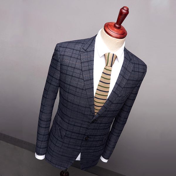 

2018 autumn winter new suits for men casual business blazer slim fit suit jacket slim outwear m-4xl plaid dark blue, White;black
