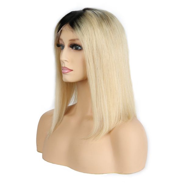 

human hair blonde wig 1b 613 bob vrigin front lace gluless remy for black white women natural hairline, Black;brown