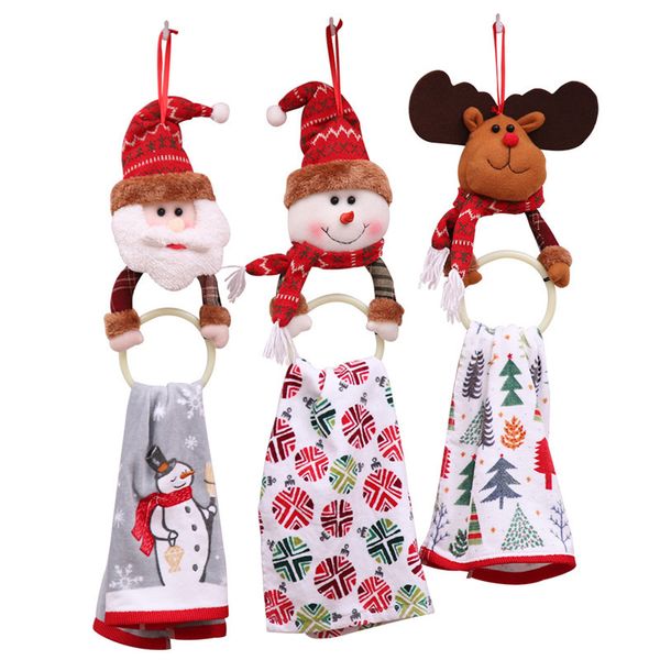 Decorações de natal Toalha De Suspensão Anel Santa Elk Snowman Rodada Anel Xmas Árvore Pendurado Ornamentos Ano Novo Fontes Do Banheiro