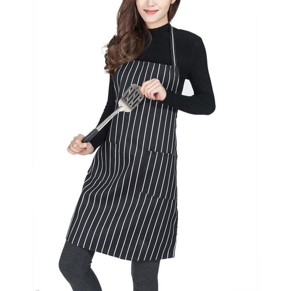 

kitchen stripe pattern apron adjustable pocket chef cooking baking bar cafe