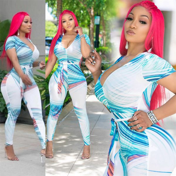 

2019 мода комбинезон женщины комбинезон глубокий v шеи печати боди женщины тощий длинные брюки one piece playsuit nb-168, Black;white