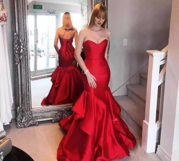 

vintage red mermaid evening dresses sweetheart tiered formal prom party gown custom made plus size, Black;red