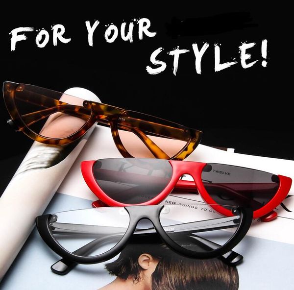 

cool vintage cat eye sunglasses semi-rimless fashion cateye glasses women sun glasses punk eyewear 10 colors, White;black
