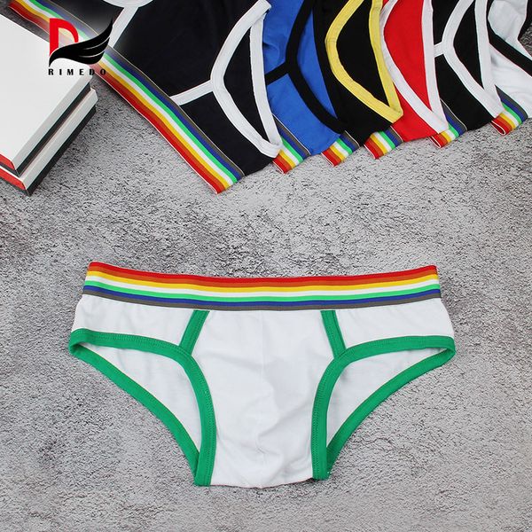 

2018 brand pinky senson mens underwear rainbow belt briefs gay panties man fashion gay underwear solid briefs underpants, Black;white