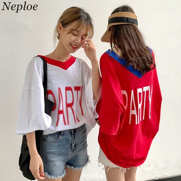 

neploe summer punk tee shirts bf leer print t shirt 2018 half sleeve v-neck tee women loose medium-long t shirts 35915, White