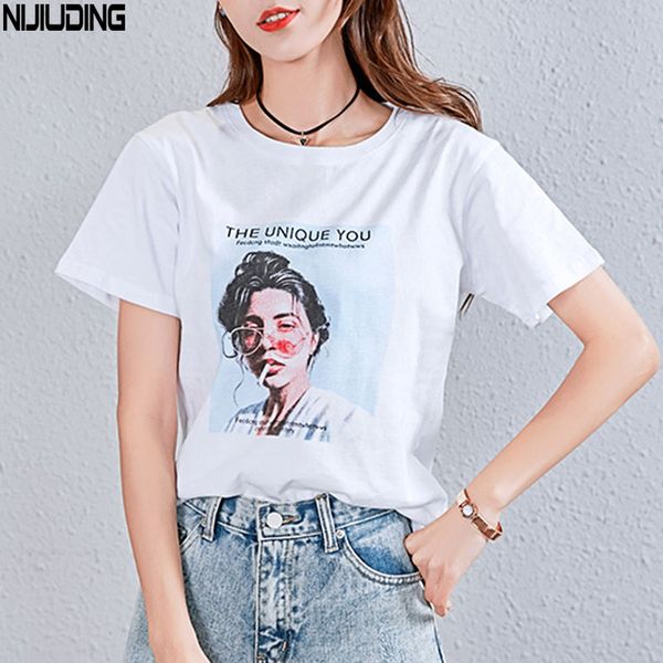 

nijiuding white female t-shirts 2018 t shirts summer novelty tee t shirt short sleeve print women coon o-neck tees