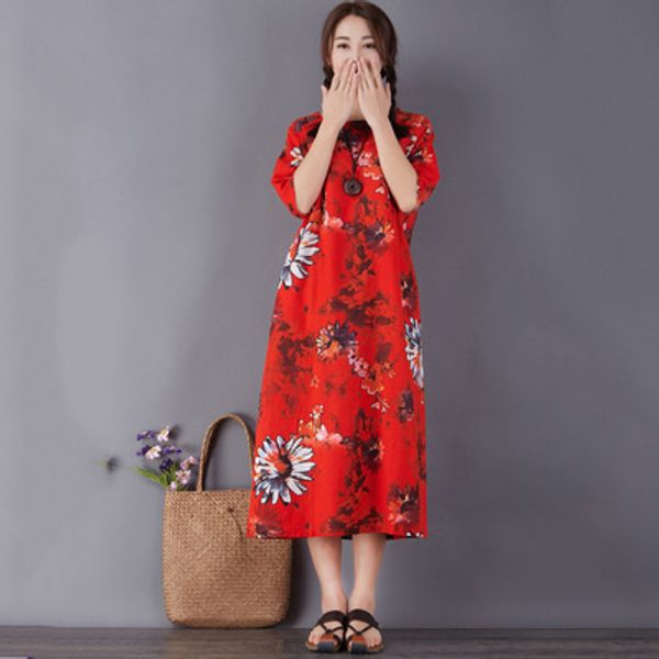 

summer new retro loose chrysanthemum women dress, Black;gray