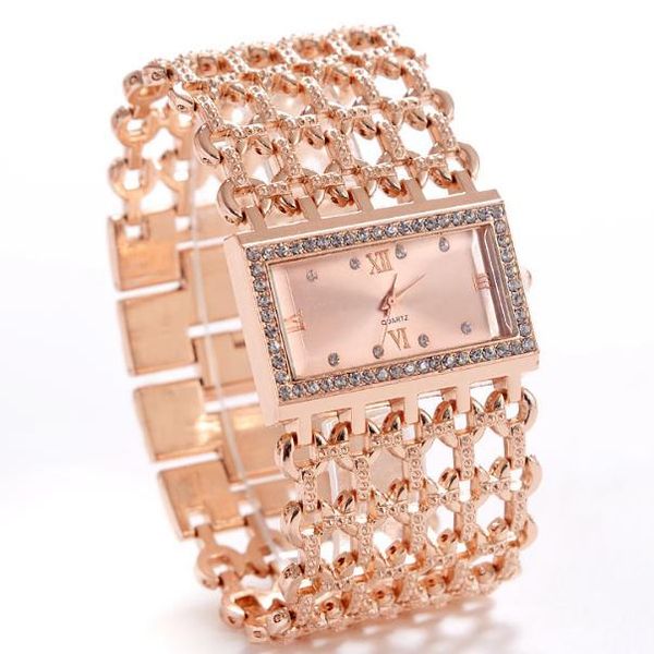 

new lady's watch alloy hollow steel band set with super thin square mesh bracelet watch 2018, Slivery;brown