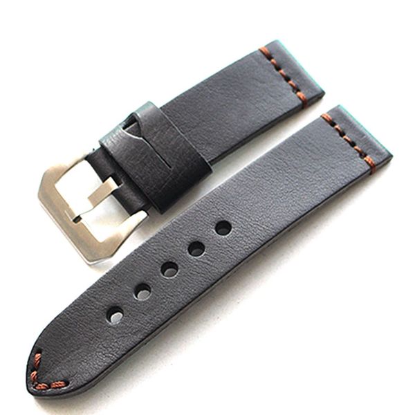 

men handmade 20mm 22mm 24mm vintage black italy calf leather strap retro watchband bracelet for pam and big watch, Black;brown