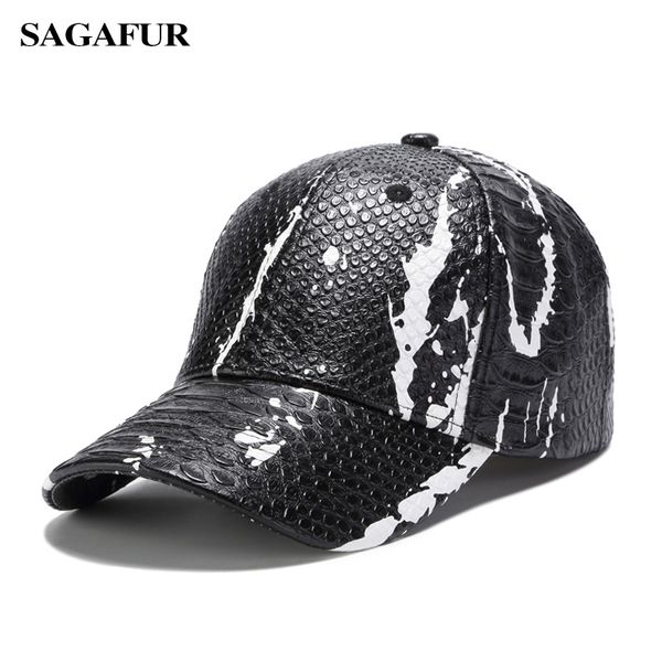 

sagafur black snakeskin pu leather uibaseball cap men summer new arrival outdoor adjustable brand hat female, Blue;gray