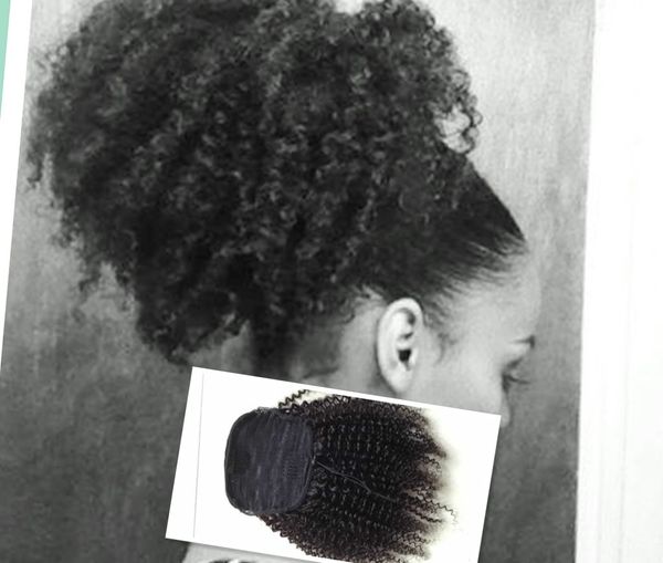 

kinky curly drawstring pony tails 100 human hair afro puff ponytails hair extension 10-20inch, Black