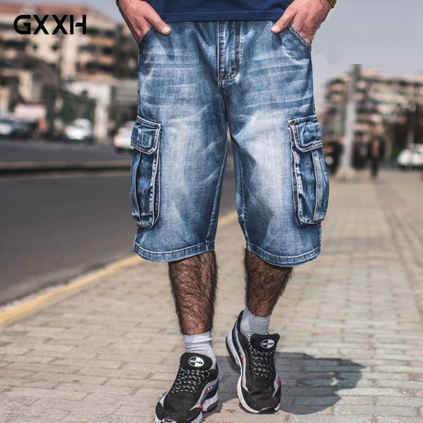

new brand mens big size loose baggy short jeans for men boy's hip hop skateboard pants for rappers rap trousers blue hiphop, White;black