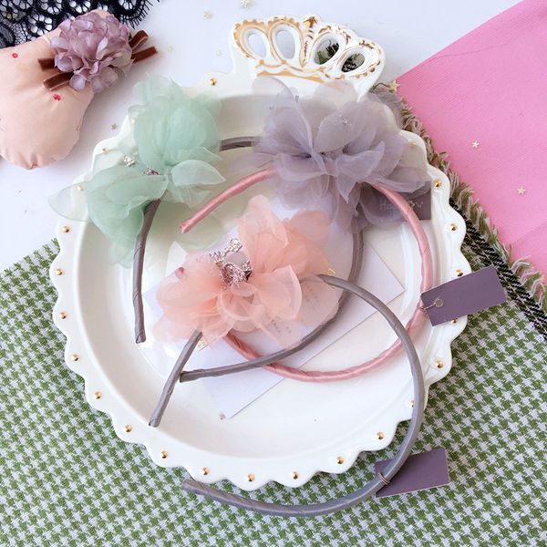 

2018 new korean simple spring summer cute headwear yarn flowers knot crown hairbands girl children fashion hair accessories, Slivery;white