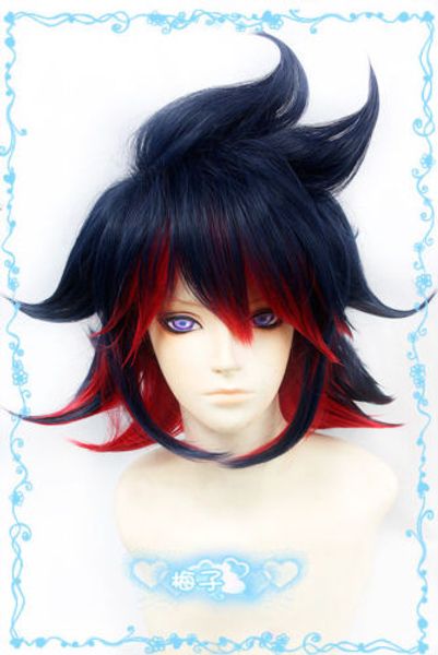 

561 kill la kill matoi ryuko dark blue mix short styled cosplay wig, Black
